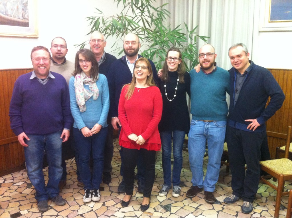 Da sinistra, don Matteo Zorzanello, Alberto Gasparotto, Joya Zanatta, Umberto Brugnolo, don Ivano Maddalena, Federica Costantin, Margherita Scarello, Alberto Rebesan e don Andrea Guglielmi